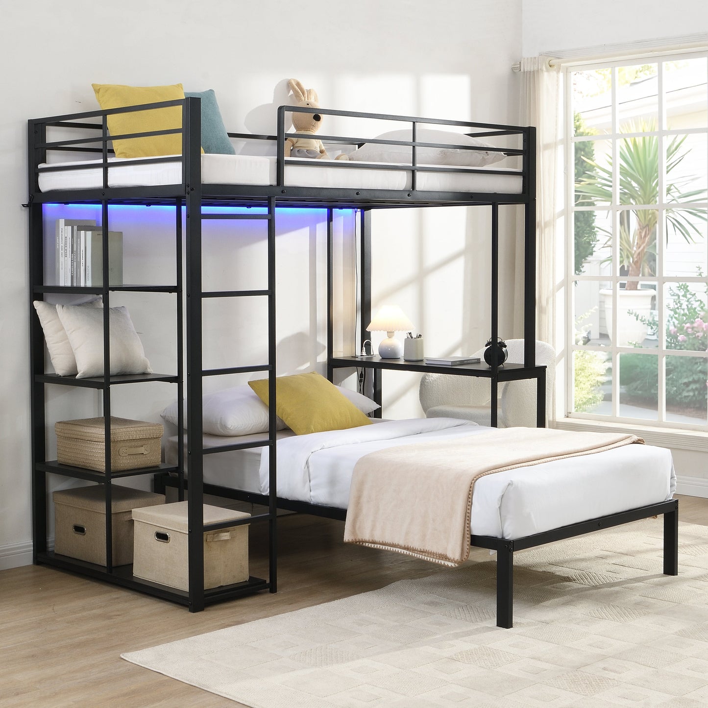 Metal Loft Bed Frame With Desk And Storage