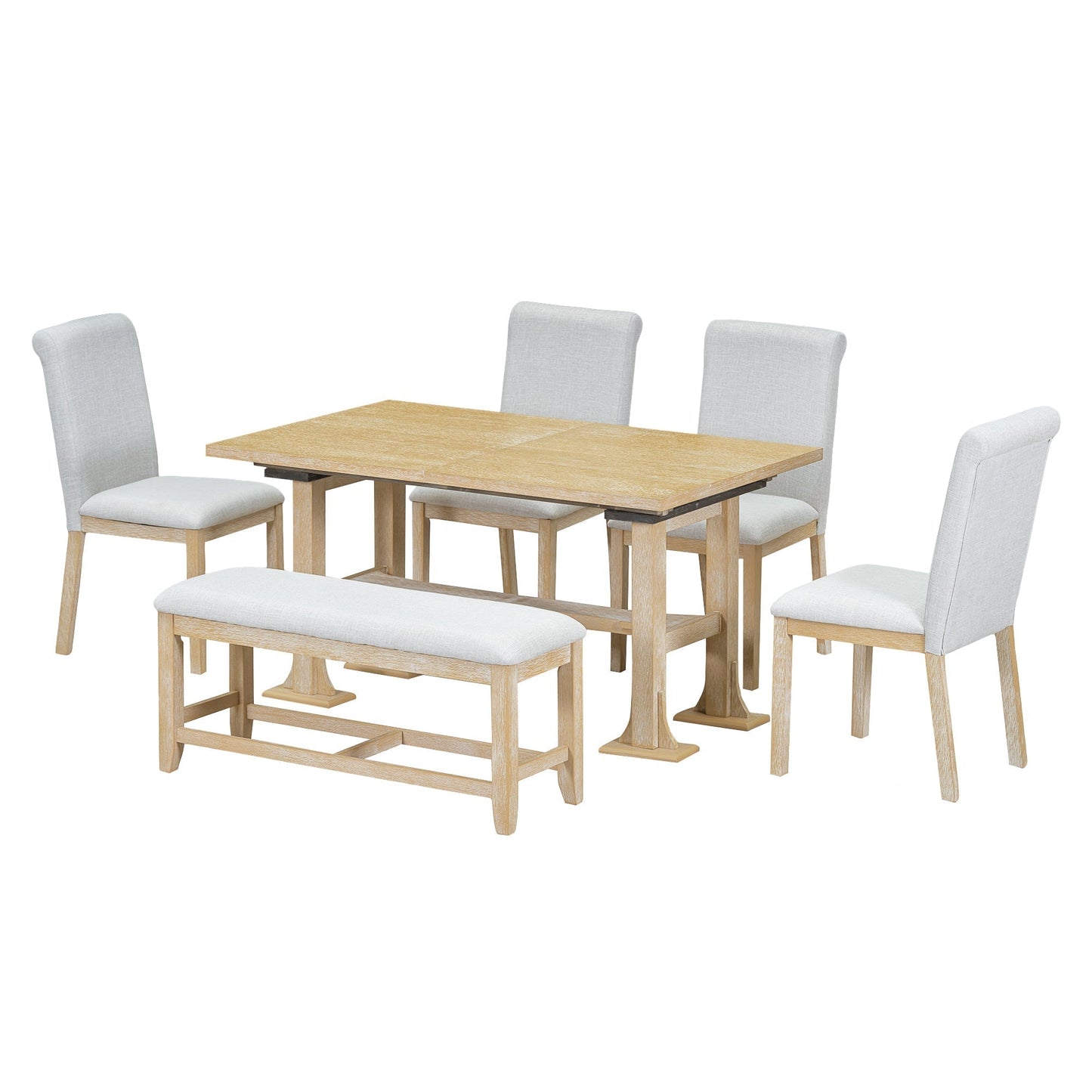 6-piece extendable solid wood dining set with bench seating light oak grey chairs HouseOfZazla on Tampa Home & Garden Store
