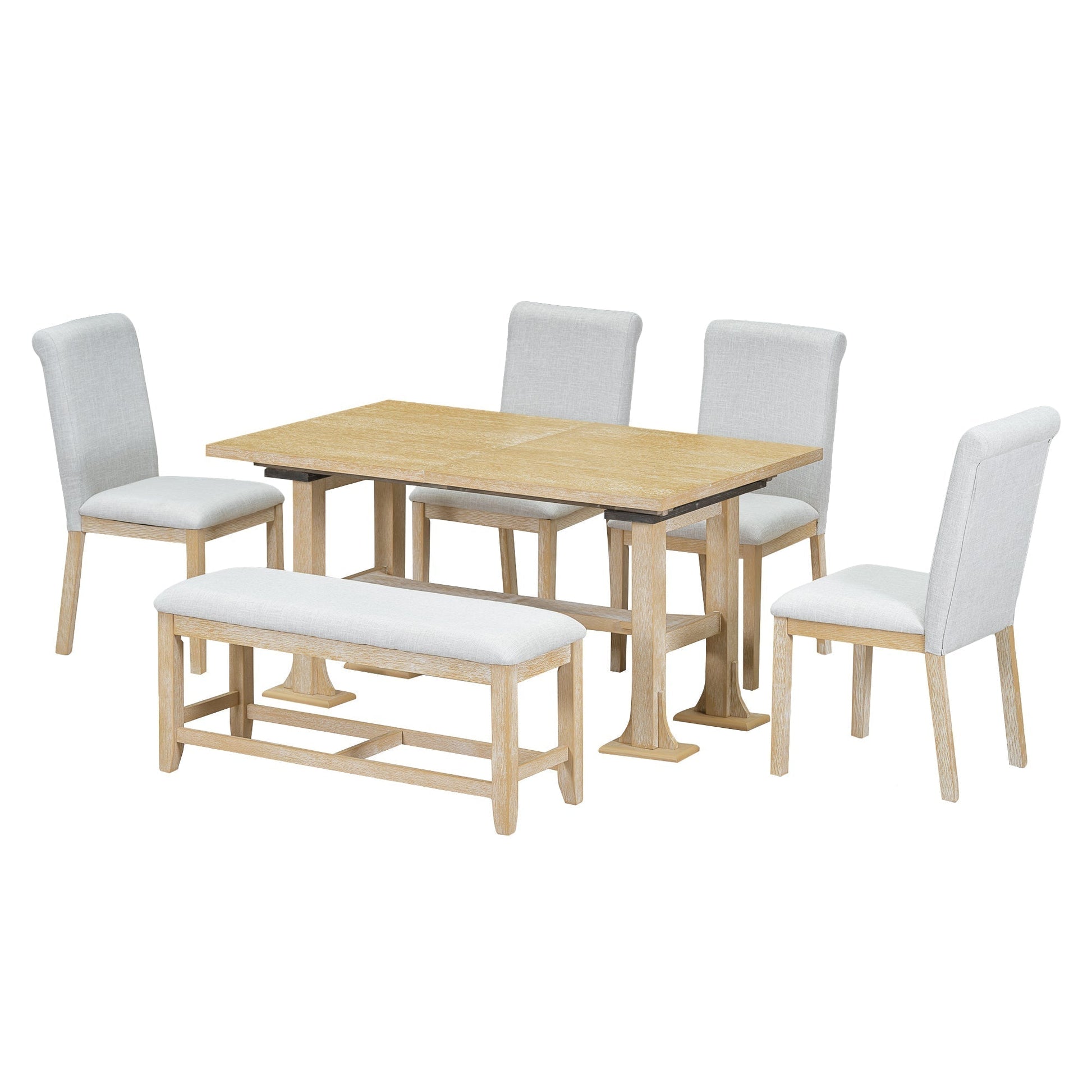 6-piece extendable solid wood dining set with bench seating light oak grey chairs HouseOfZazla on Tampa Home & Garden Store