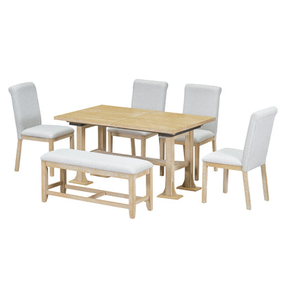 6-piece extendable solid wood dining set with bench seating light oak grey chairs HouseOfZazla on Tampa Home & Garden Store