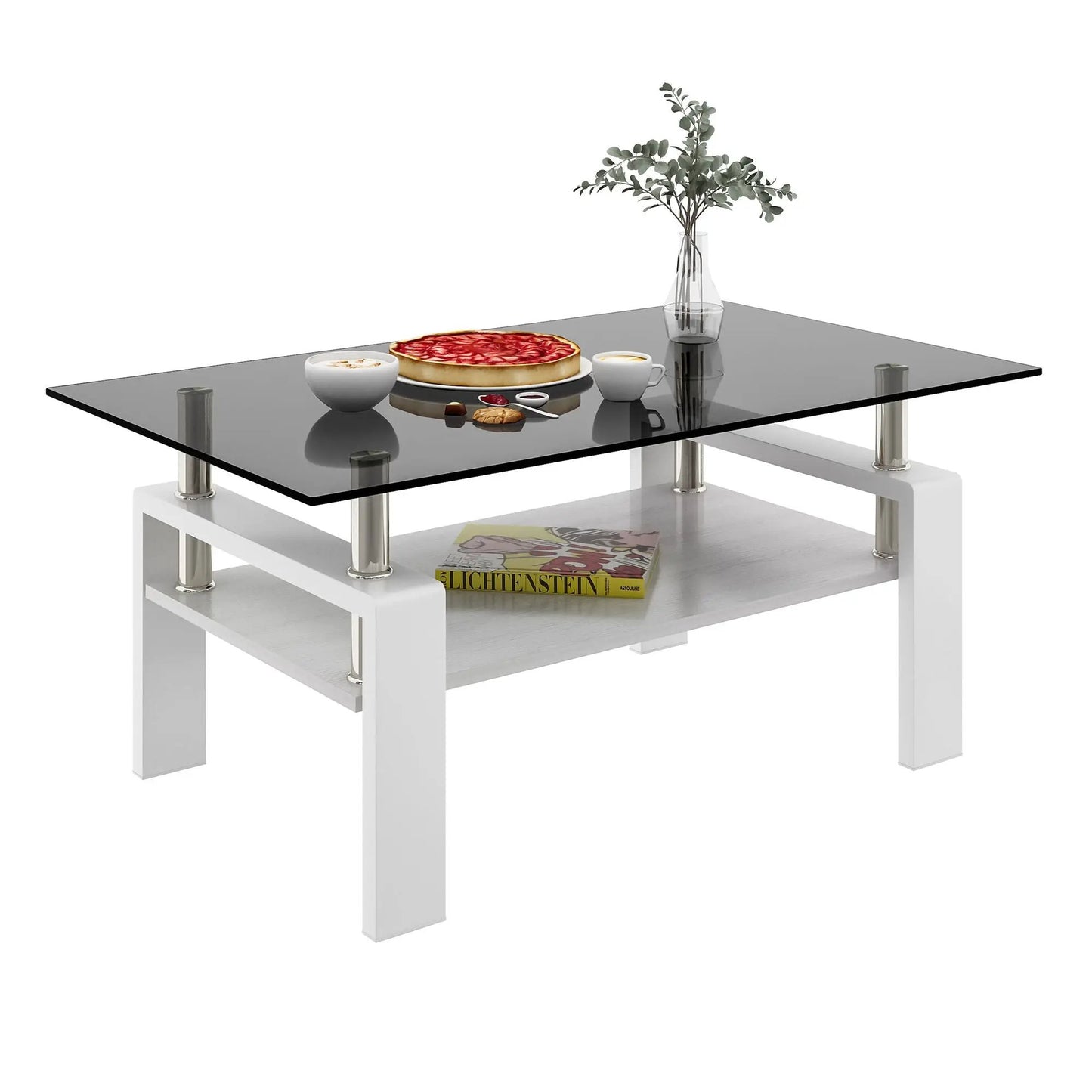 Rectangular Coffee Table With Tempered Glass Top