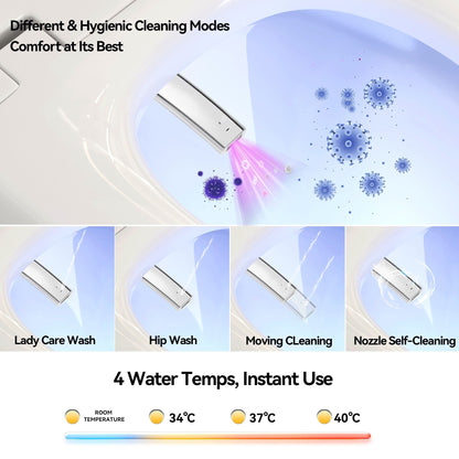 Smart Toilet with Ceramic Bidet and Matte Black, hygienic cleaning modes illustration on Tampa Home & Garden Store