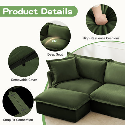 Chenille Slipcovered Sofa and 2 Cozy Ottomans