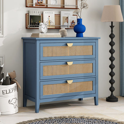 3 Drawer Cabinet blue finish with natural rattan caned fronts by HouseOfZazla on Tampa Home & Garden Store