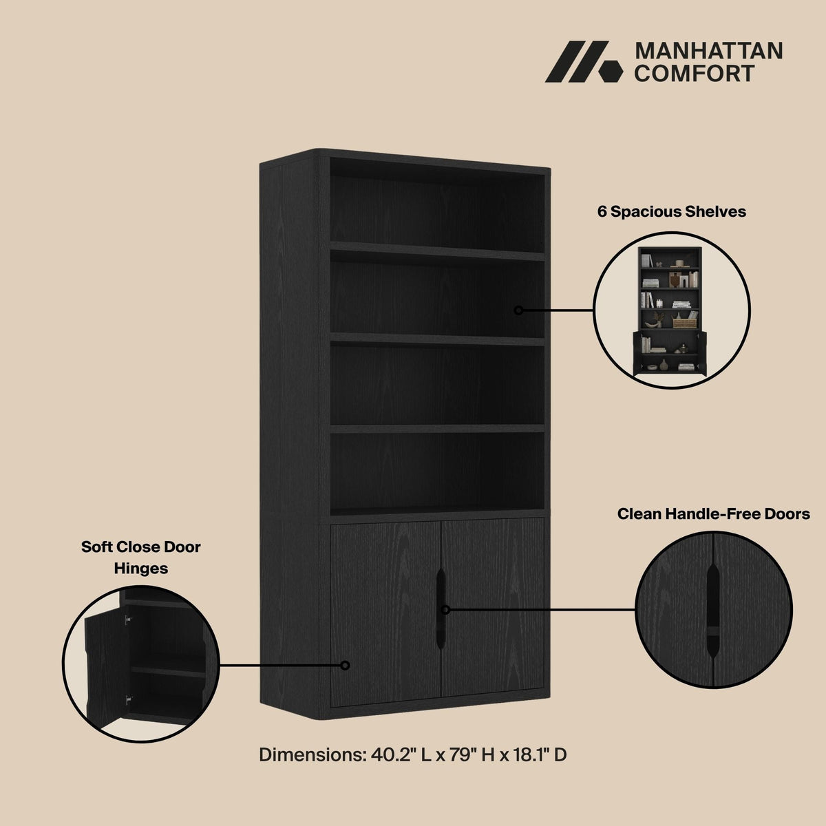 Modern Bookcase Cabinet with Adjustable Shelves in black by HouseOfZazla, 6-shelf bookcase on Tampa Home & Garden Store