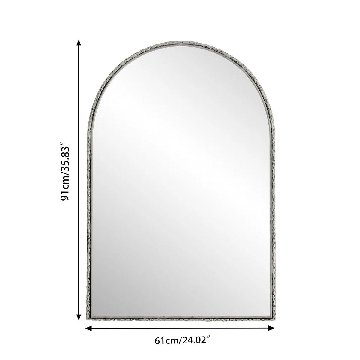 Arched wall mirror with shatterproof glass in a silver hammered metal frame by HouseOfZazla on Tampa Home & Garden Store