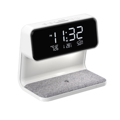 Perfecsy 3-in-1 bedside lamp with wireless charger and LCD clock display white finish on Tampa Home & Garden Store