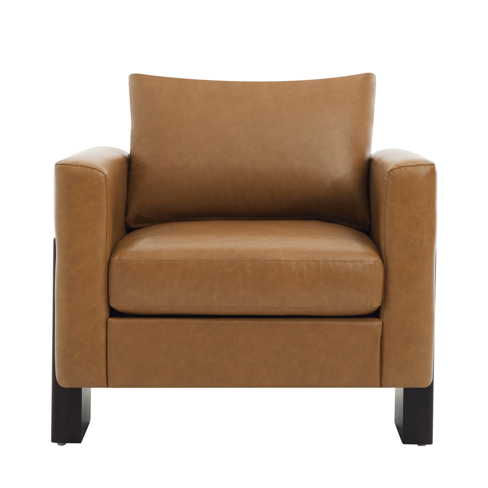 Modern tan leather accent chair with dark rubberwood legs by HouseOfZazla on Tampa Home & Garden Store