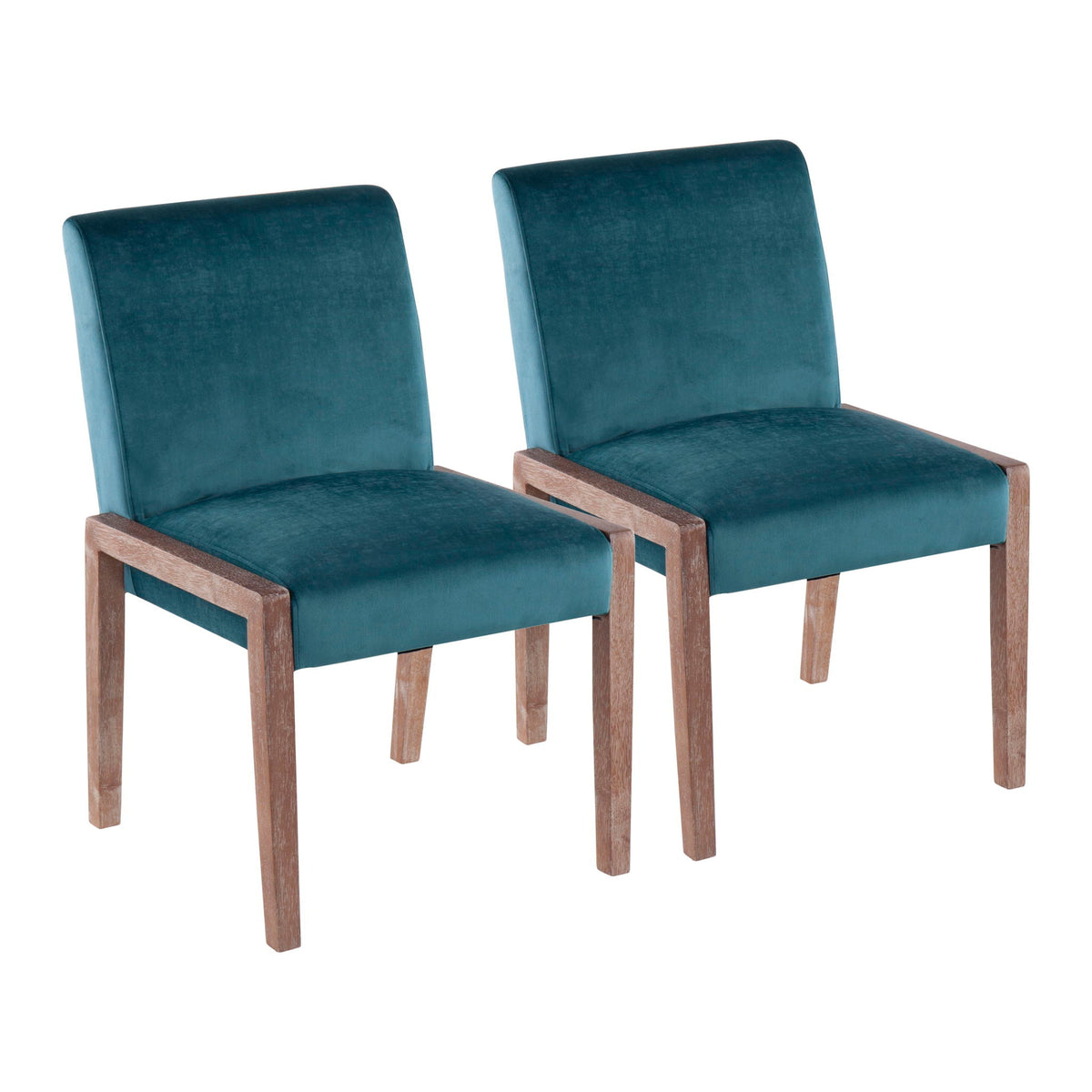 Contemporary chair set of 2 with foam-padded teal seats and natural wood legs on Tampa Home & Garden Store