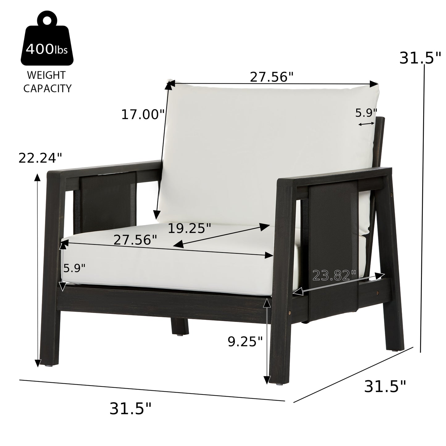 Outdoor Acacia Wood Club Chair And Gray Cushions