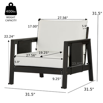 Outdoor Acacia Wood Club Chair And Gray Cushions