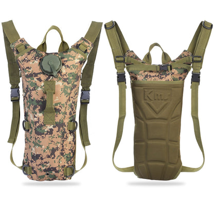 iMounTEK tactical hydration pack with 3L bladder, camo front and olive back, adjustable straps on Tampa Home & Garden Store