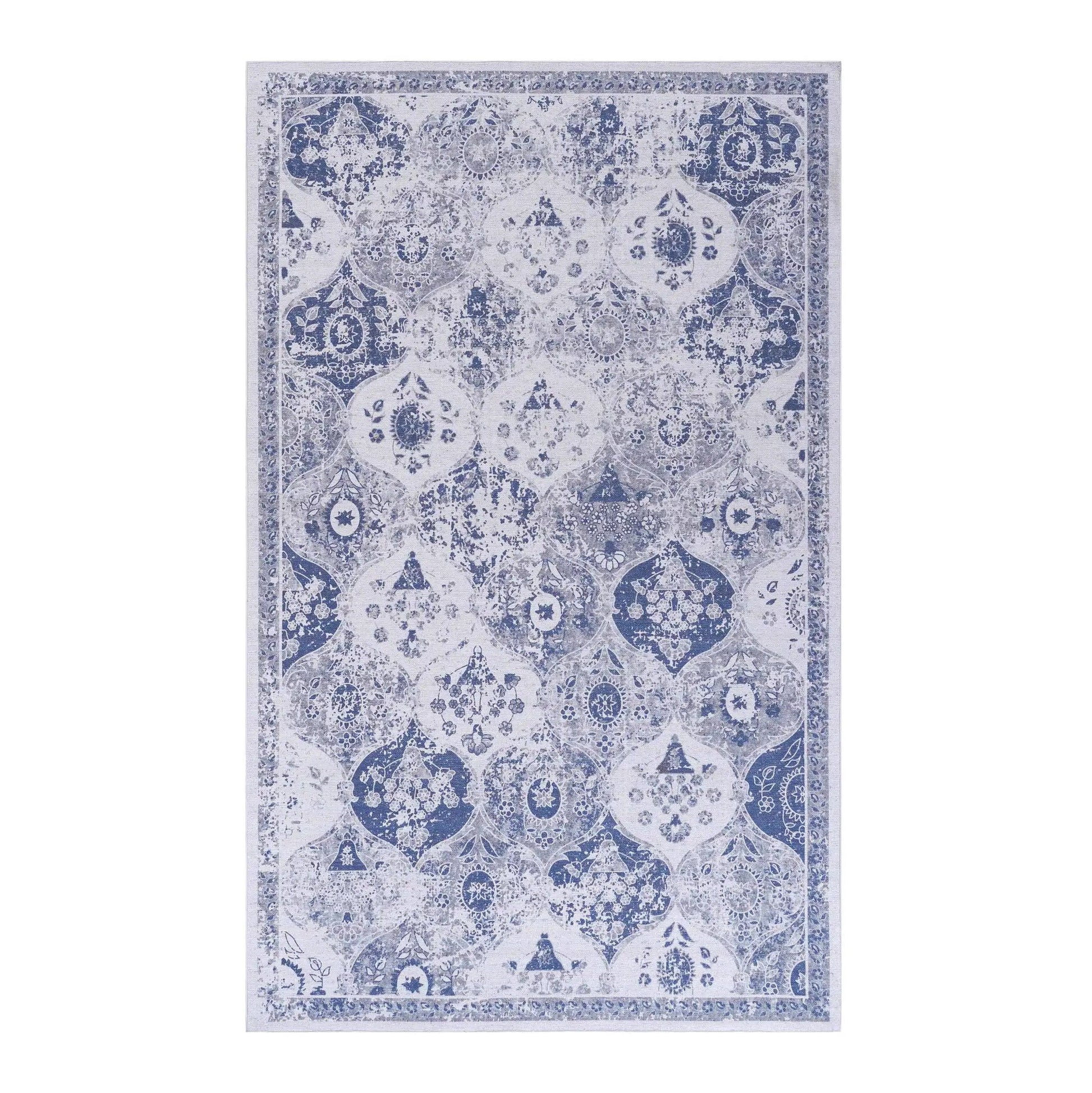 Maval washable area rug in blue ivory with Persian-inspired medallion motif on Tampa Home & Garden Store