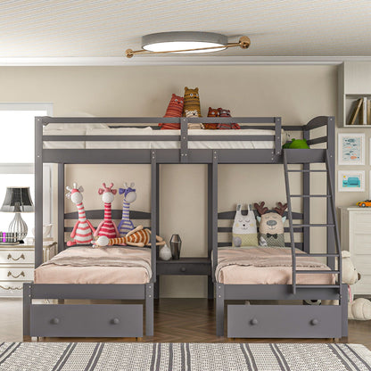 Full over twin and twin bunk bed gray by HouseOfZazla, triple bunk with drawers on Tampa Home & Garden Store