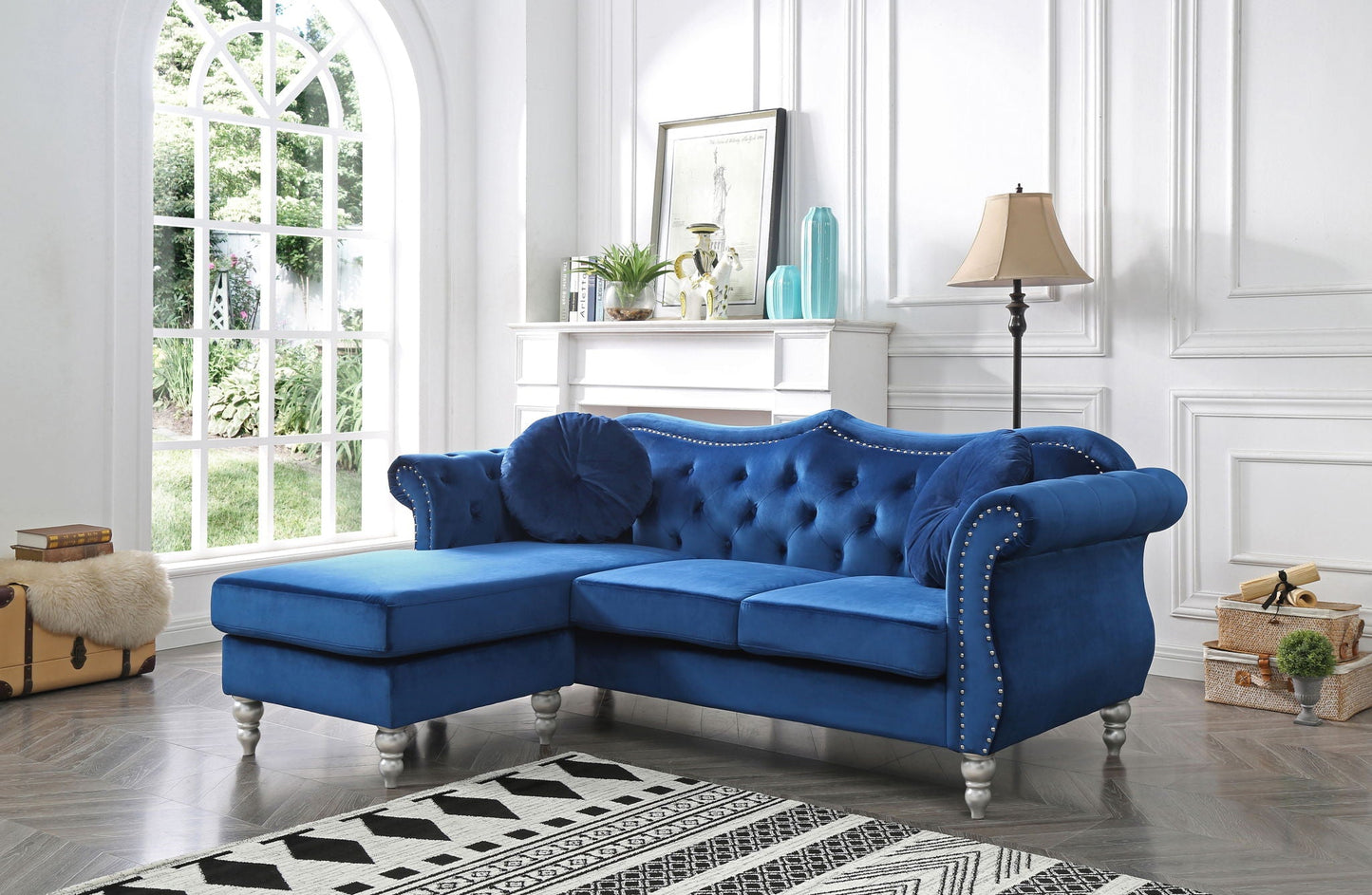 Hollywood Glam Sofa Chaise and Tufted Nailhead