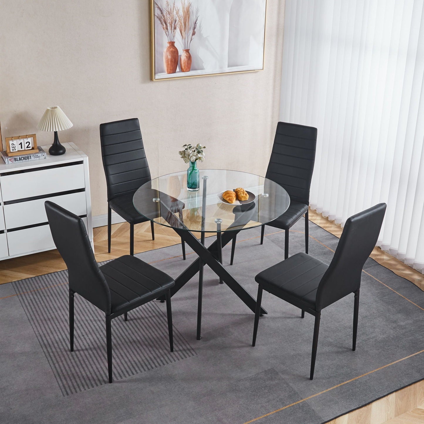 Modern Glass Dining Table with Metal Cross Legs