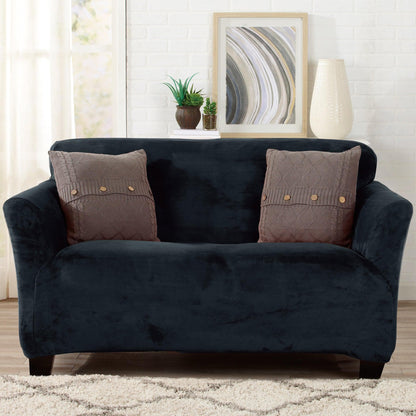 Velvet Stretch Slipcover Gale Collection for sofa in navy by Great Bay Home on Tampa Home & Garden Store