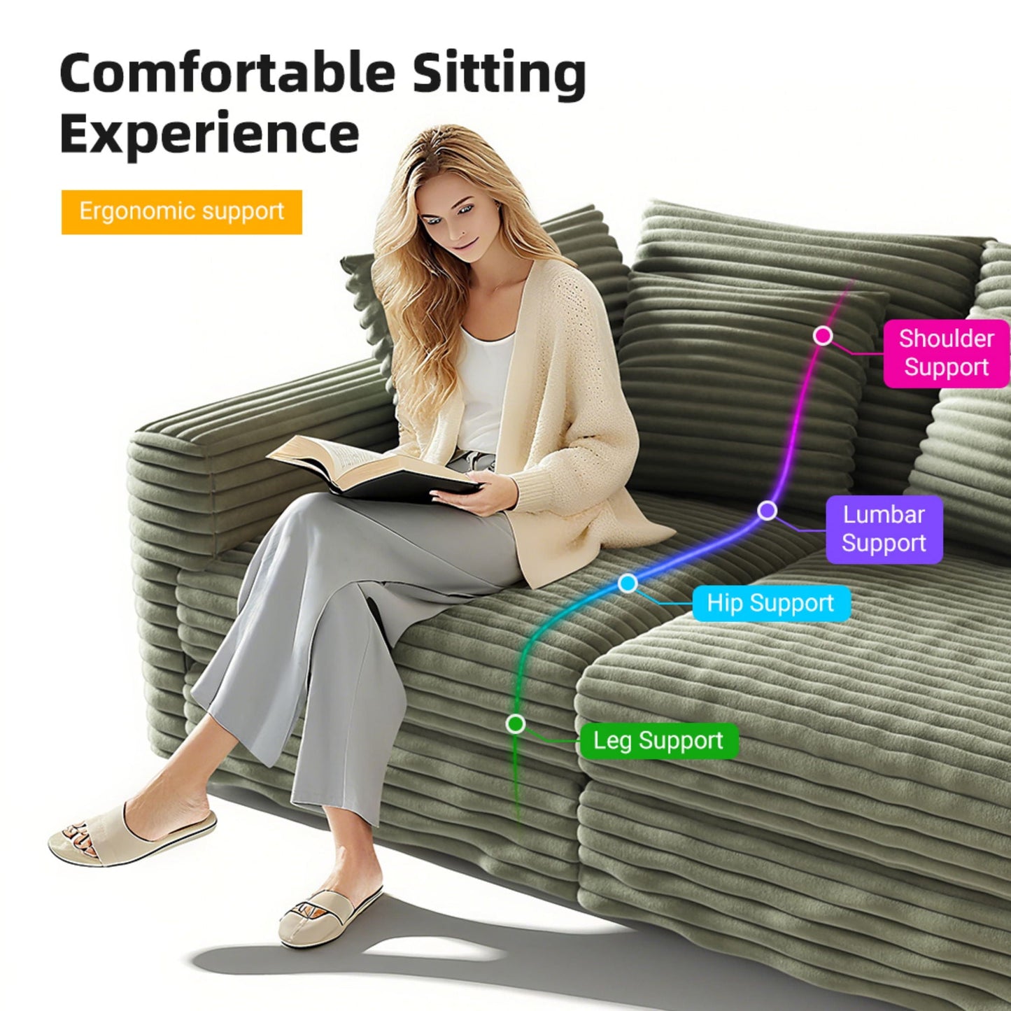Convertible Sofa With Deep Seat and Pillows