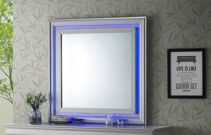 Elegant LED mirror with a croc-textured silver frame and blue edge lighting by HouseOfZazla on Tampa Home & Garden Store