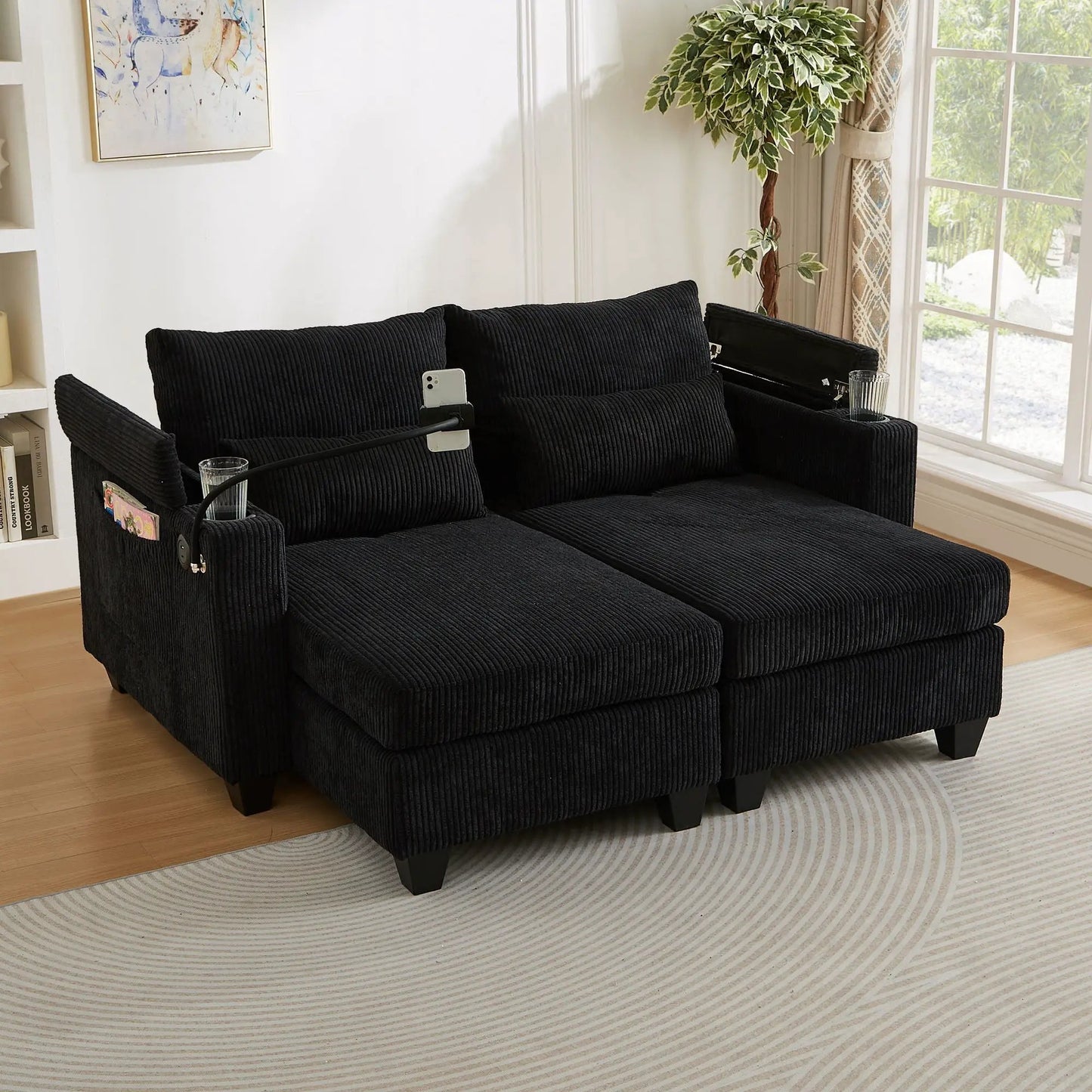 Convertible Chaise Lounge Chair With USB Ports