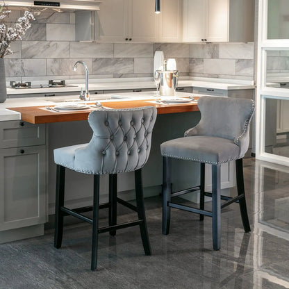 Contemporary Wing-Back Barstools with Tufting