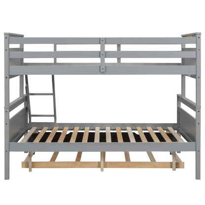 Gray metal bunk bed frame with built-in ladder and safety guardrail, slatted base on Tampa Home & Garden Store