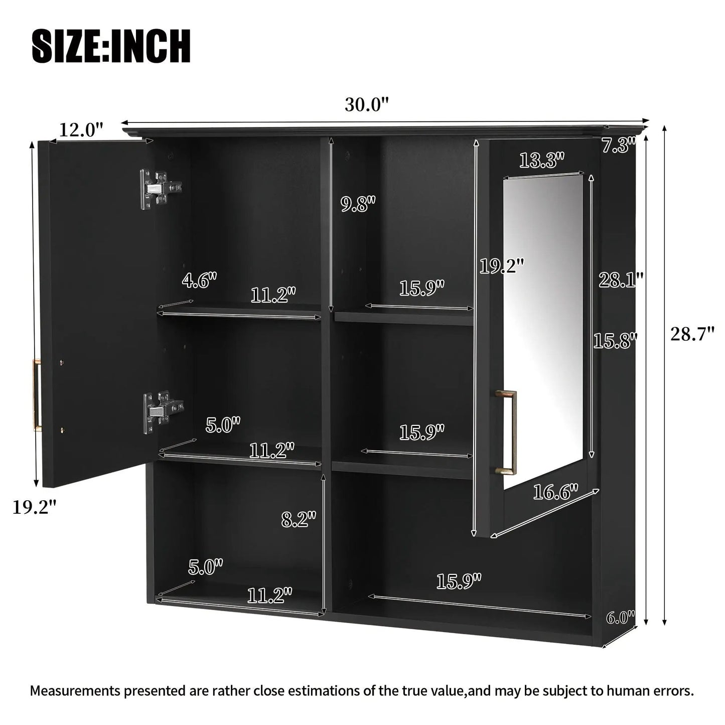2-in-1 medicine cabinet with adjustable shelves and soft-close doors, black on Tampa Home & Garden Store