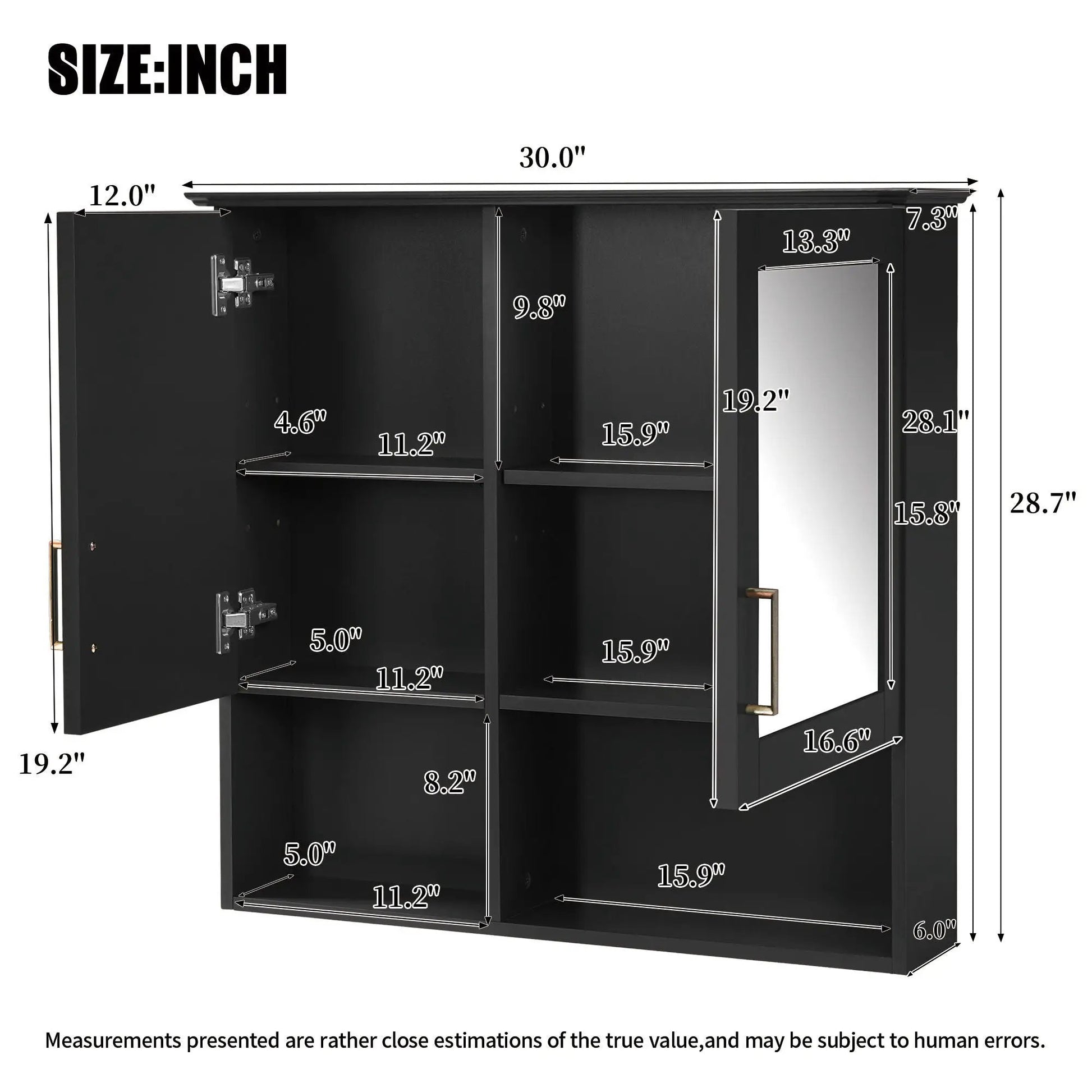 2-in-1 medicine cabinet with adjustable shelves and soft-close doors, black on Tampa Home & Garden Store