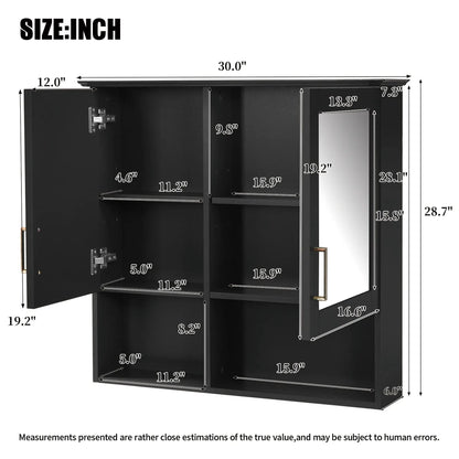 2-in-1 medicine cabinet with adjustable shelves and soft-close doors, black on Tampa Home & Garden Store