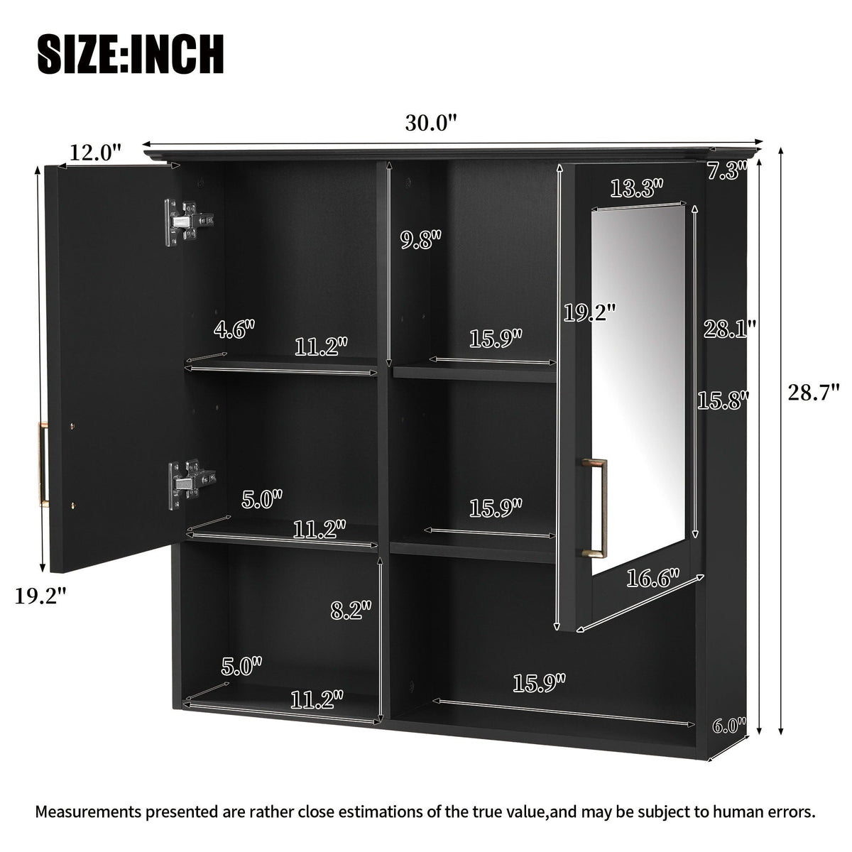 2 in 1 wall-mounted medicine cabinet with mirror, HouseOfZazla, black finish, adjustable shelves on Tampa Home & Garden Store