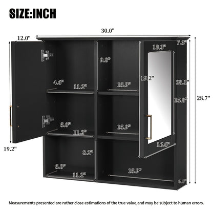 2 in 1 wall-mounted medicine cabinet with mirror, HouseOfZazla, black finish, adjustable shelves on Tampa Home & Garden Store