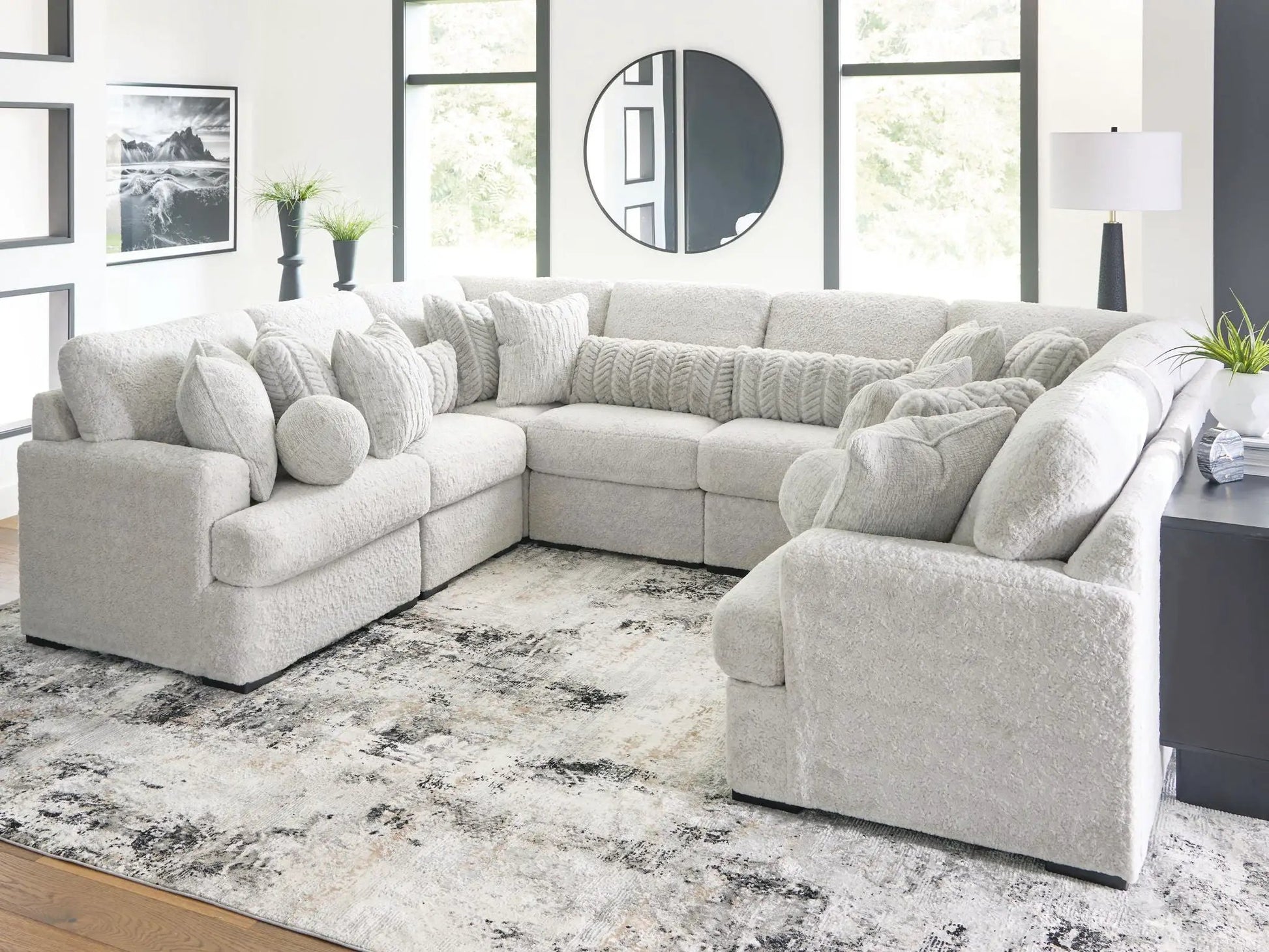 Cuddle Plush Sectional by Unique Piece Furniture, light gray fabric, stationary L-shaped sofa on Tampa Home & Garden Store