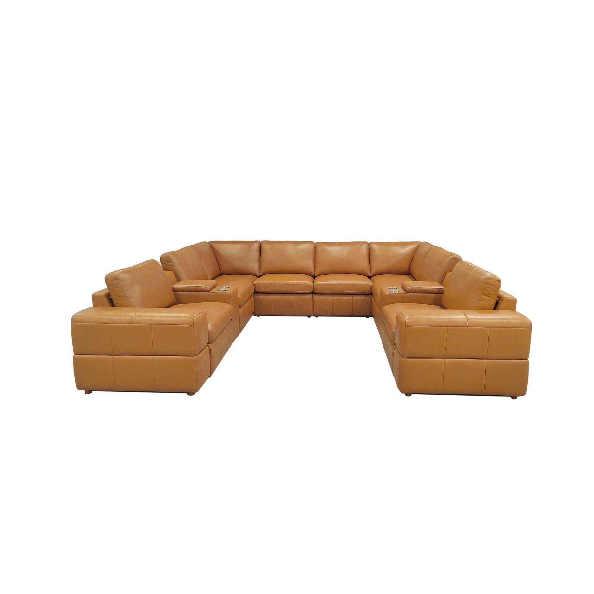Upholstered leather sectional with recliner seats and two ottomans by Unique Piece Furniture on Tampa Home & Garden Store