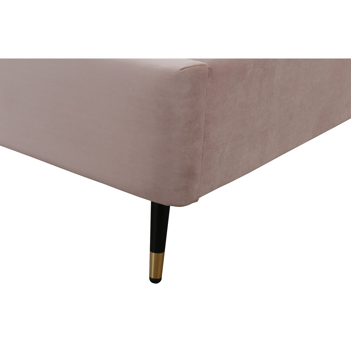 Crosby upholstered bed in taupe fabric with black leg and gold-tipped accent on Tampa Home & Garden Store