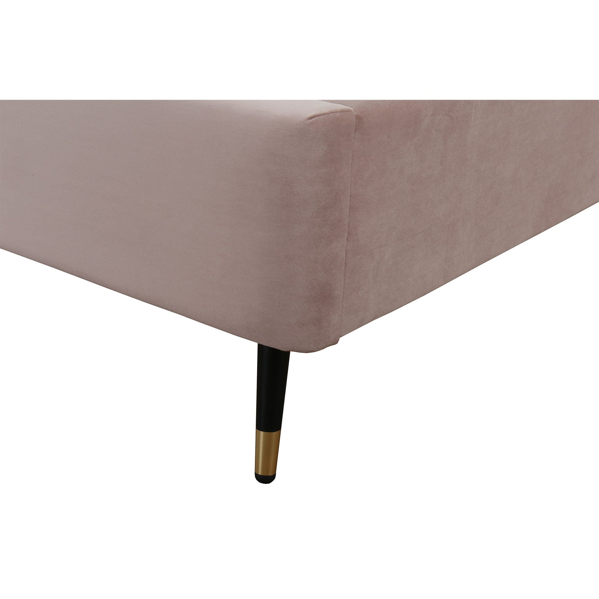 Crosby upholstered bed in taupe fabric with black leg and gold-tipped accent on Tampa Home & Garden Store