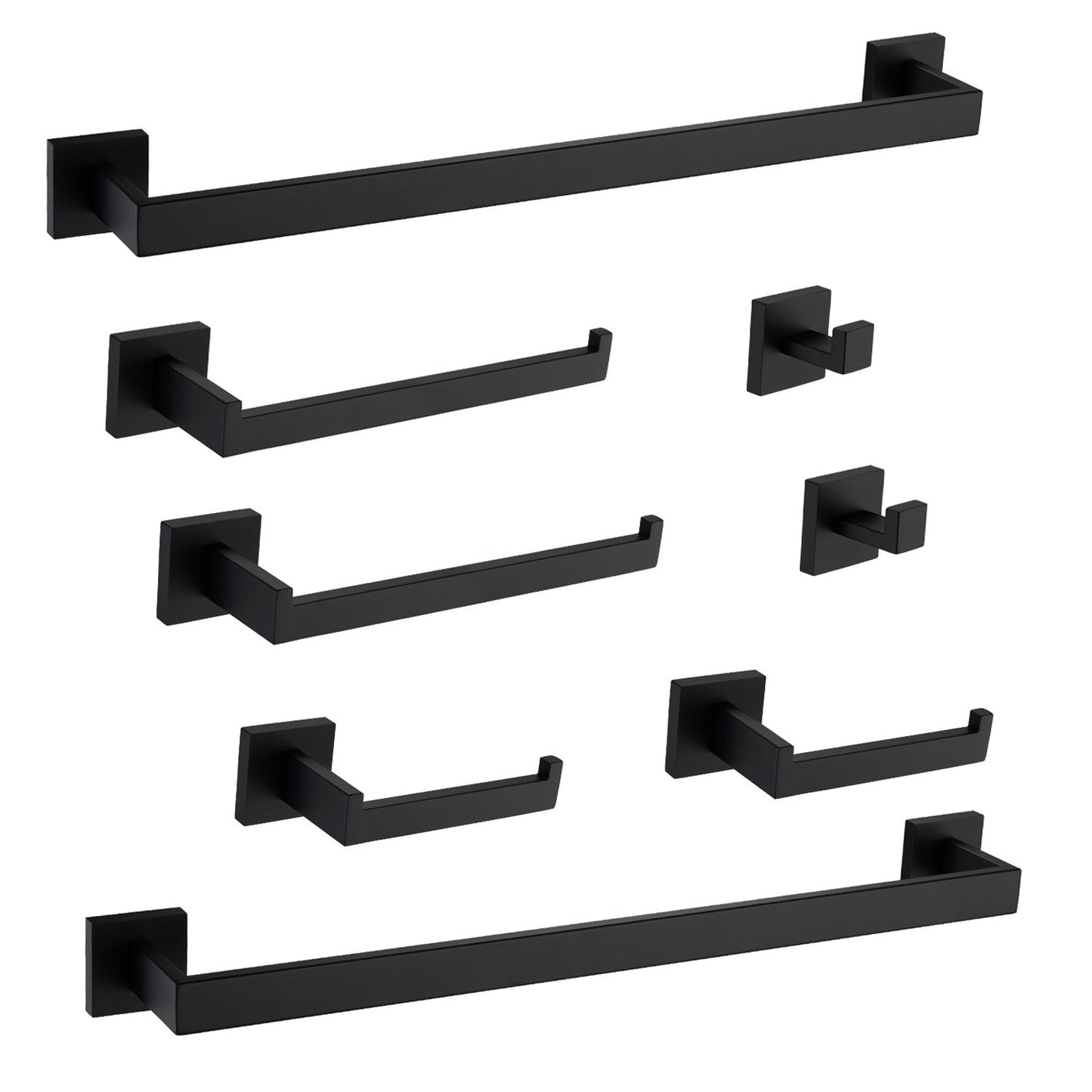 8-Piece Bathroom Hardware Set by HouseOfZazla in matte black with wall-mounted towel bars and hooks on Tampa Home & Garden Store