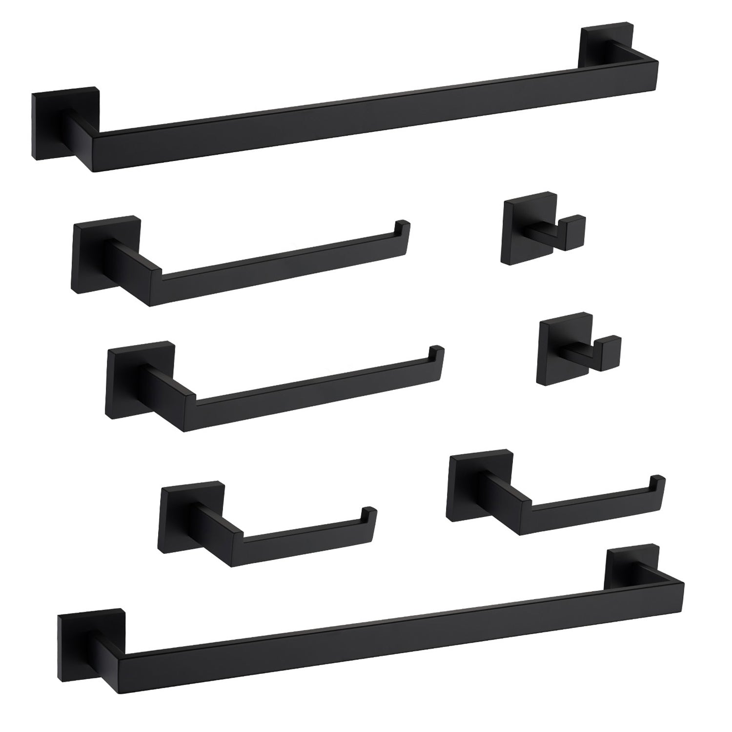 8-Piece Bathroom Hardware Set by HouseOfZazla in matte black with wall-mounted towel bars and hooks on Tampa Home & Garden Store