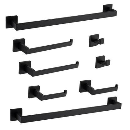 8-Piece Bathroom Hardware Set by HouseOfZazla in matte black with wall-mounted towel bars and hooks on Tampa Home & Garden Store