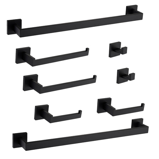 8-Piece Bathroom Hardware Set by HouseOfZazla in matte black with wall-mounted towel bars and hooks on Tampa Home & Garden Store