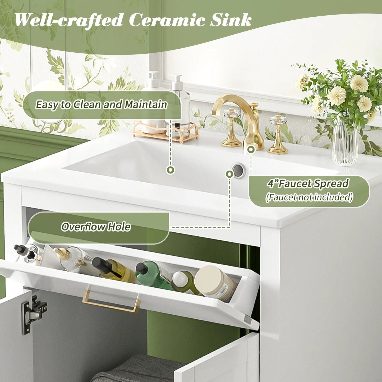 Modern Vanity with Ceramic Sink, Two Door Cabinet
