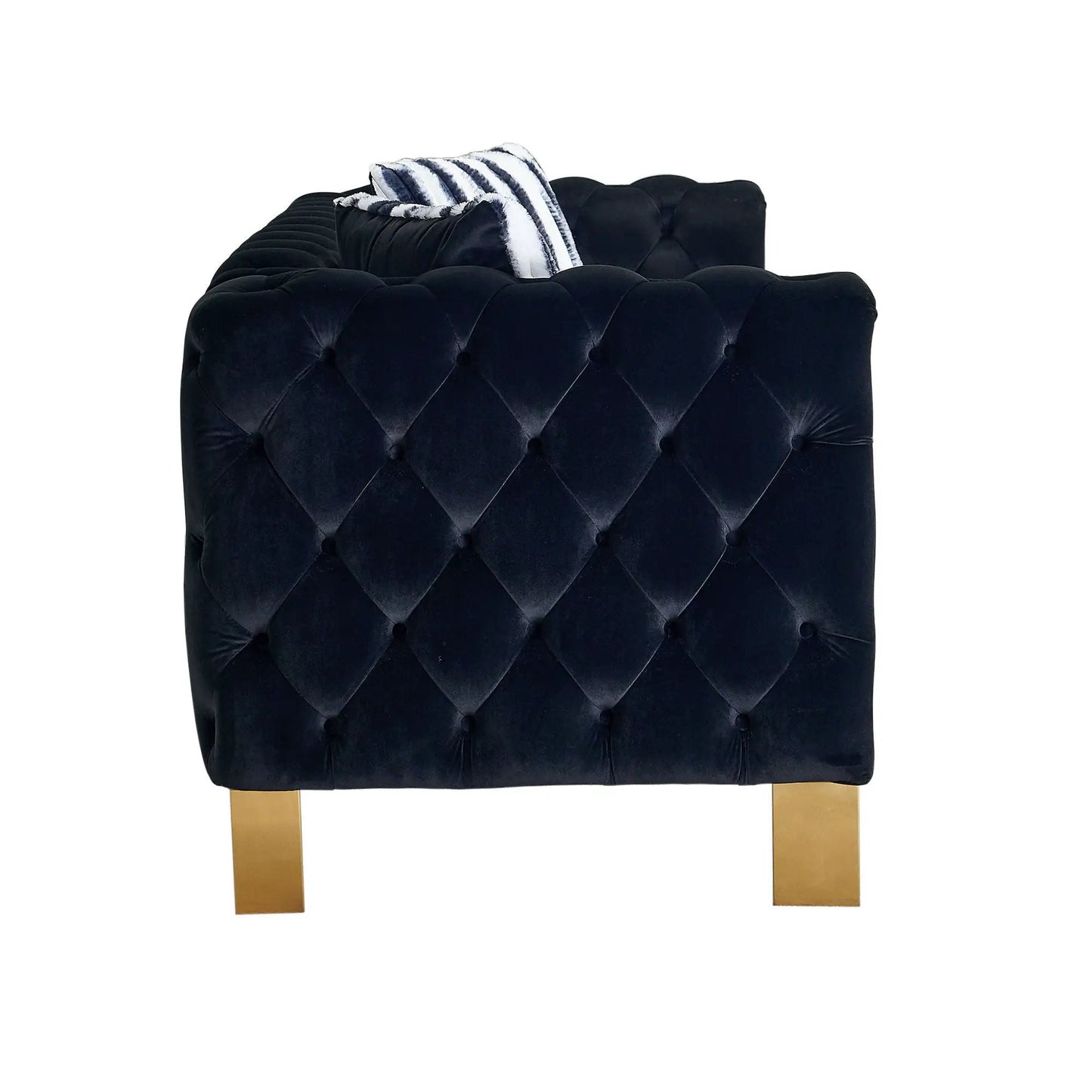 Chesterfield modern tufted sofa navy velvet 84.25W with gold legs on Tampa Home & Garden Store