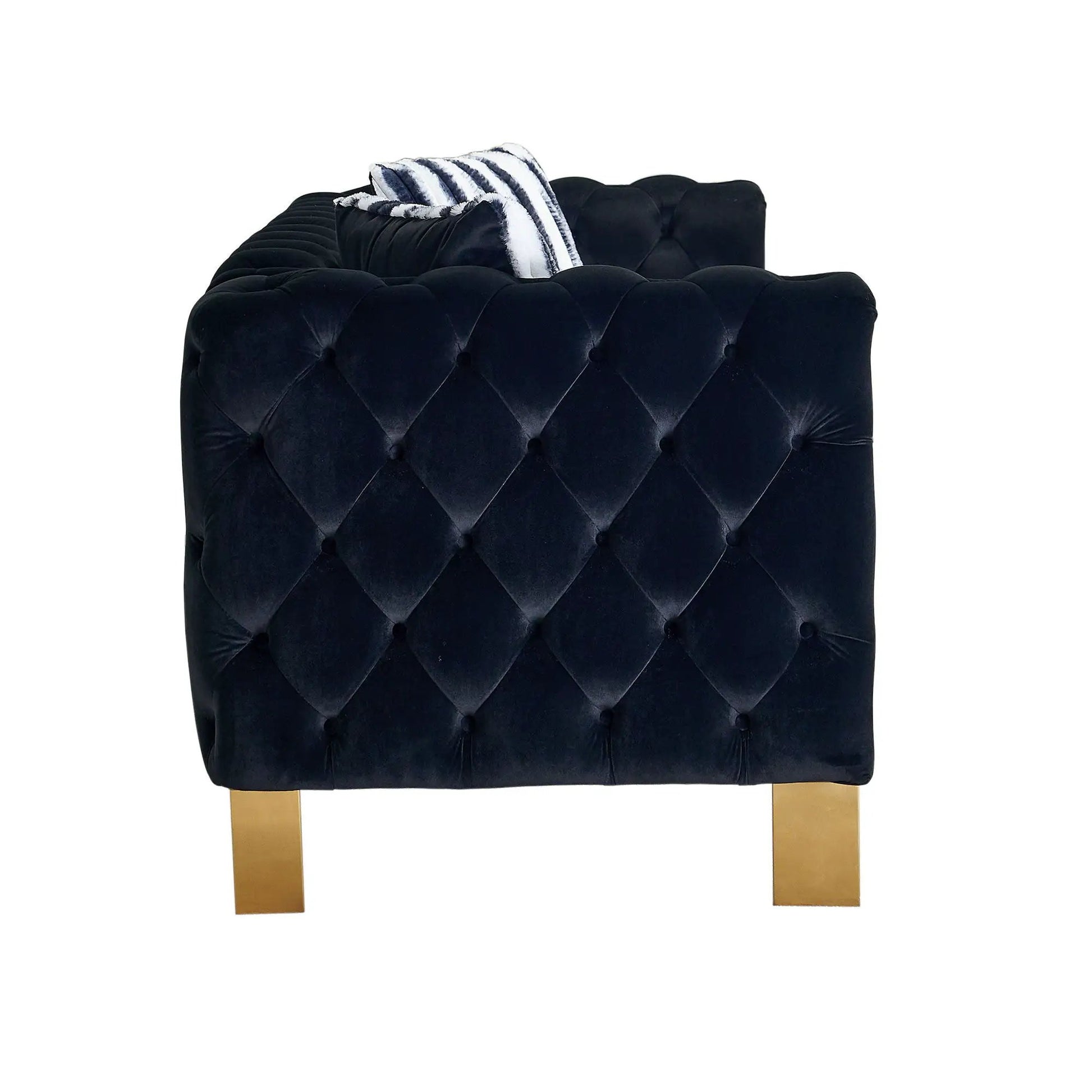 Chesterfield modern tufted sofa navy velvet 84.25W with gold legs on Tampa Home & Garden Store