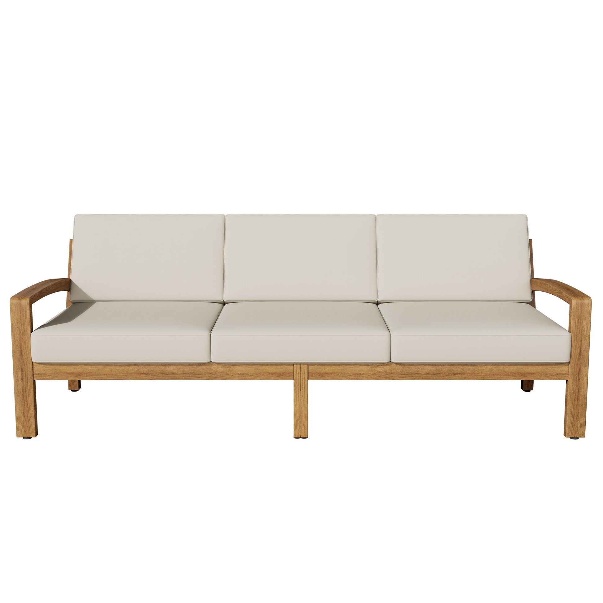 Outdoor L-shaped 3pc Acacia Wood Patio Sofa Set by HouseOfZazla with beige cushions on Tampa Home & Garden Store