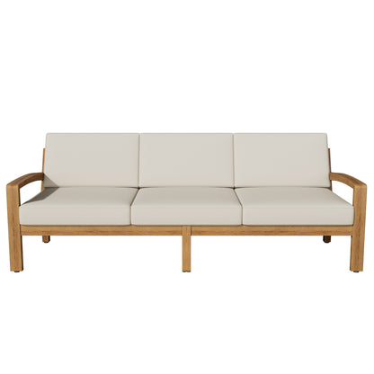 Outdoor L-shaped 3pc Acacia Wood Patio Sofa Set by HouseOfZazla with beige cushions on Tampa Home & Garden Store