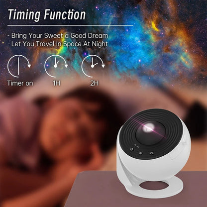 Galaxy night light projector with starry sky projection and 360° rotation, white base on Tampa Home & Garden Store