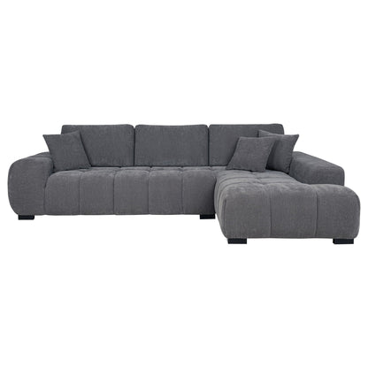 Plather Sectional Chaise Sofa gray fabric by HouseOfZazla, stationary sectional on Tampa Home & Garden Store