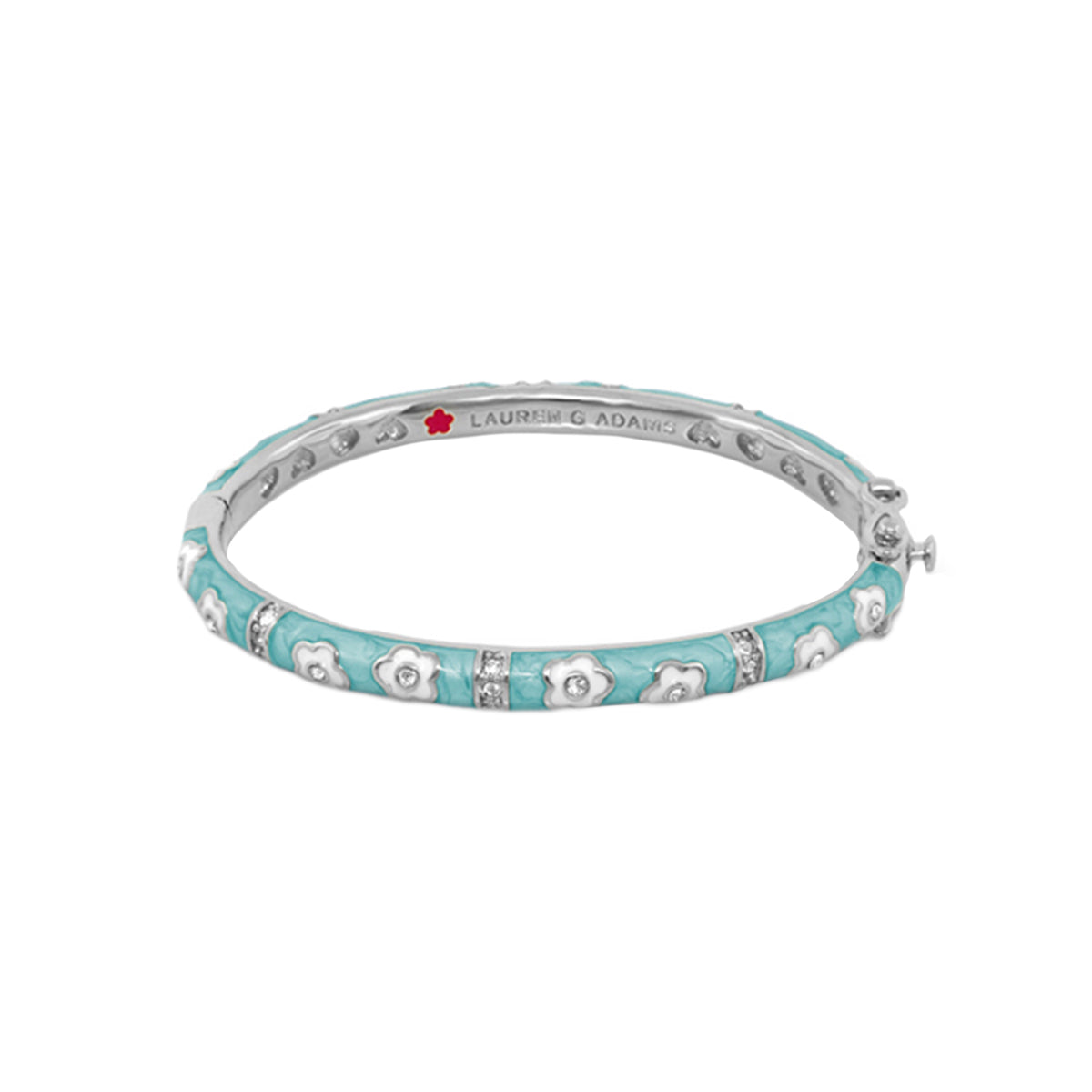Flower Girl Bangle turquoise enamel bracelet with white flowers and crystal accents Lauren G Adams on Tampa Home & Garden Store