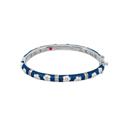 Flower Girl Bangle blue enamel with white flower charms crystal accents Lauren G Adams on Tampa Home & Garden Store