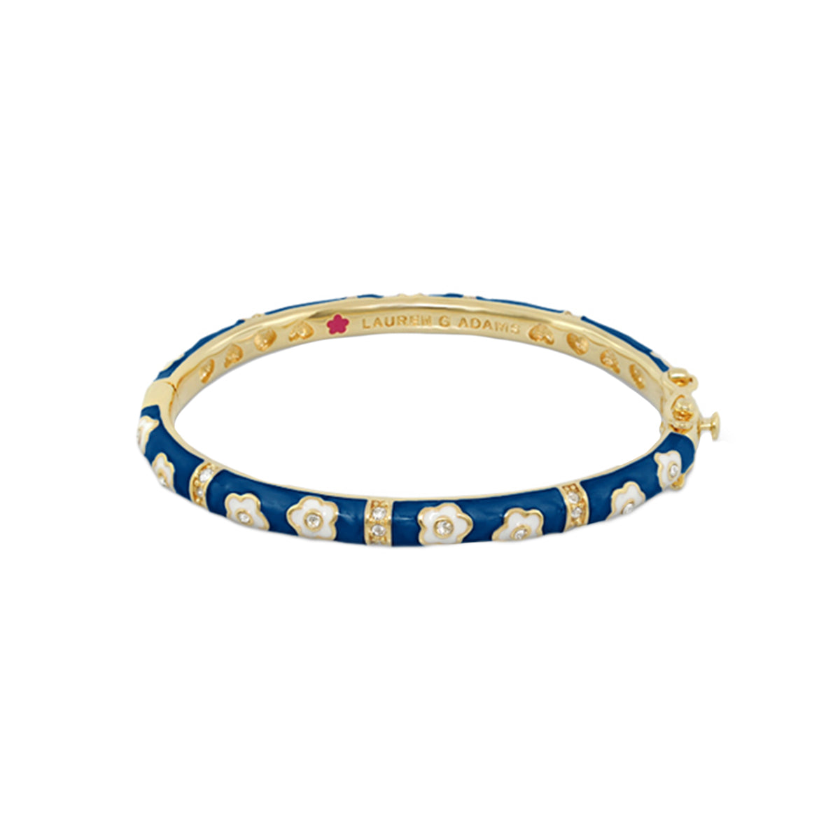 Flower Girl Bangle blue enamel with white flower accents, gold-tone; Lauren G Adams on Tampa Home & Garden Store