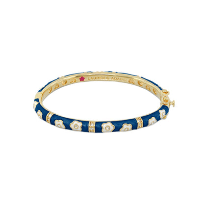 Flower Girl Bangle blue enamel with white flower accents, gold-tone; Lauren G Adams on Tampa Home & Garden Store